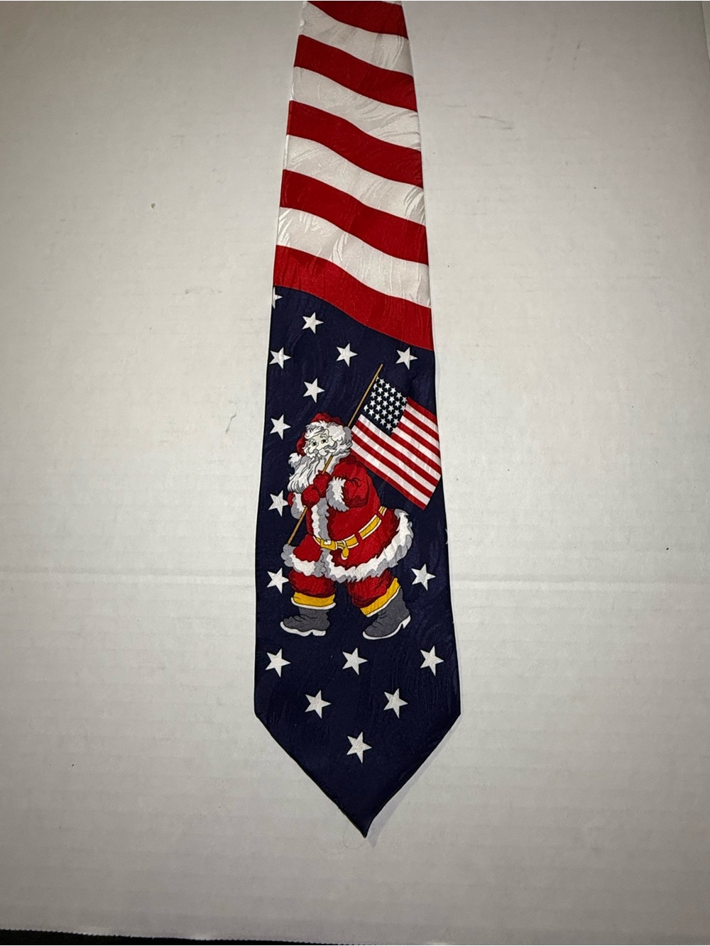 Patriotic Santa Novelty Tie - Red, White & Navy 100% silk